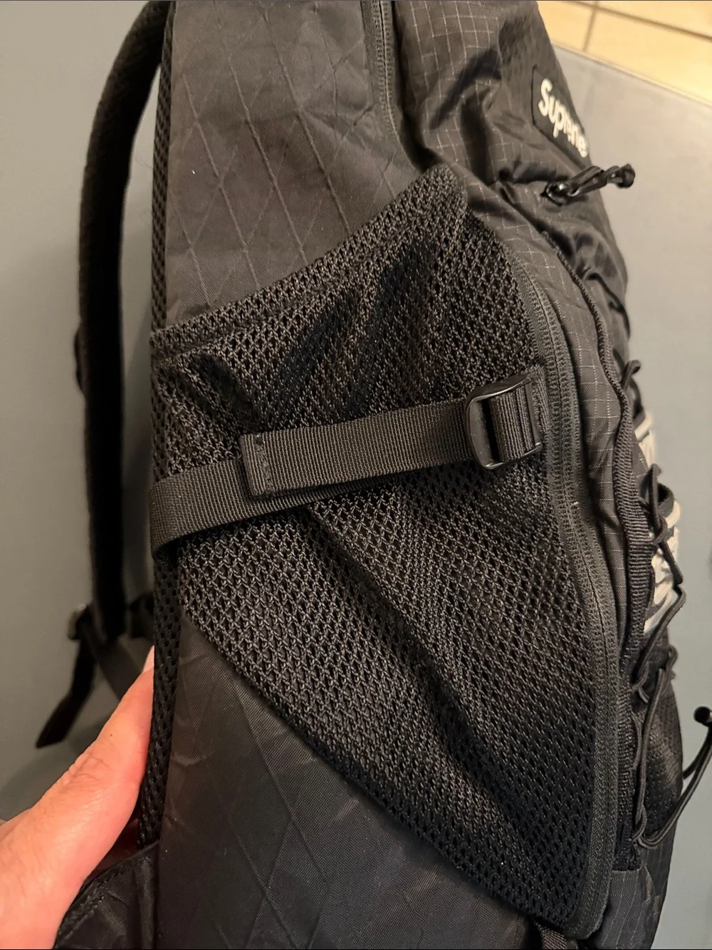 Supreme Black Ripstop Backpack with White Logo